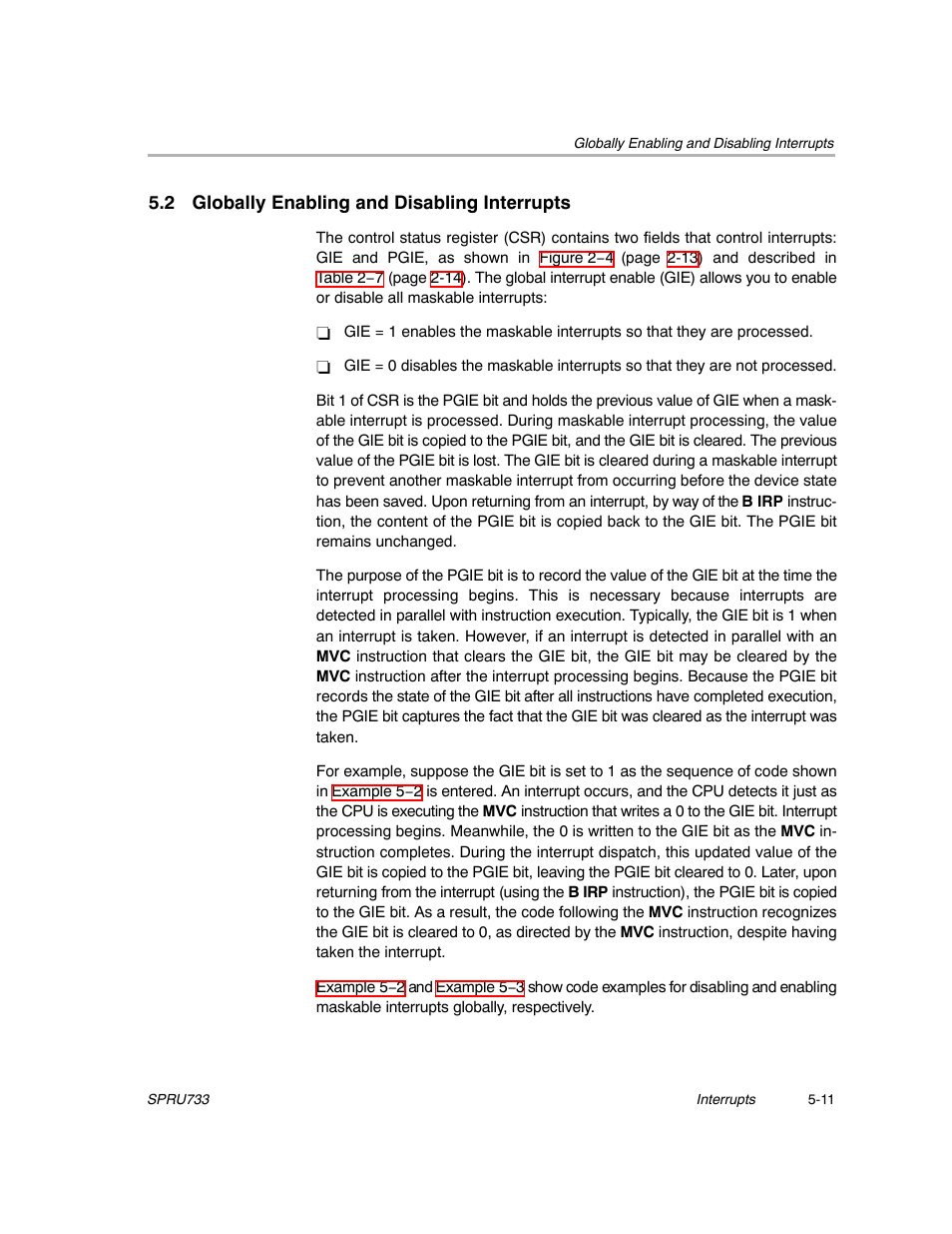 2 globally enabling and disabling interrupts | Texas Instruments TMS320C67X/C67X+ DSP User Manual | Page 406 / 465