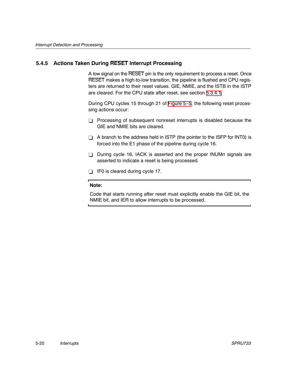 5 actions taken during reset interrupt processing | Texas Instruments TMS320C67X/C67X+ DSP User Manual | Page 415 / 465