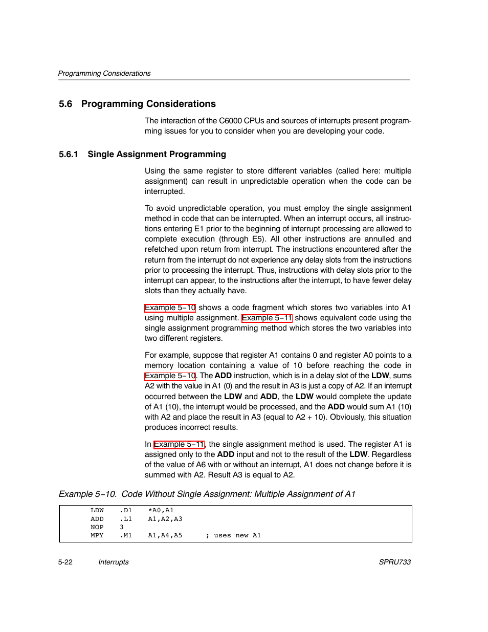 6 programming considerations, 1 single assignment programming | Texas Instruments TMS320C67X/C67X+ DSP User Manual | Page 417 / 465