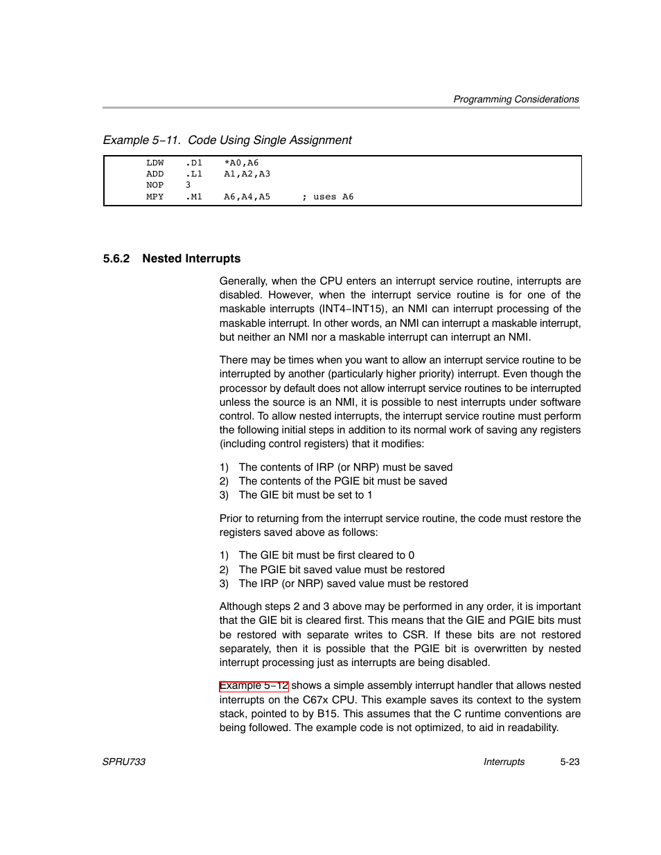 2 nested interrupts | Texas Instruments TMS320C67X/C67X+ DSP User Manual | Page 418 / 465