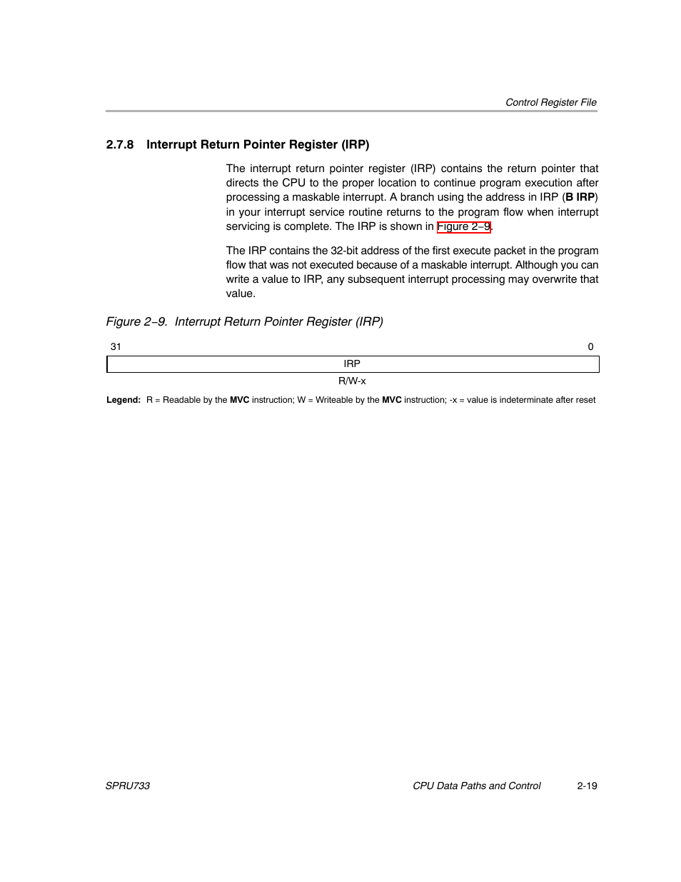 8 interrupt return pointer register (irp) | Texas Instruments TMS320C67X/C67X+ DSP User Manual | Page 45 / 465