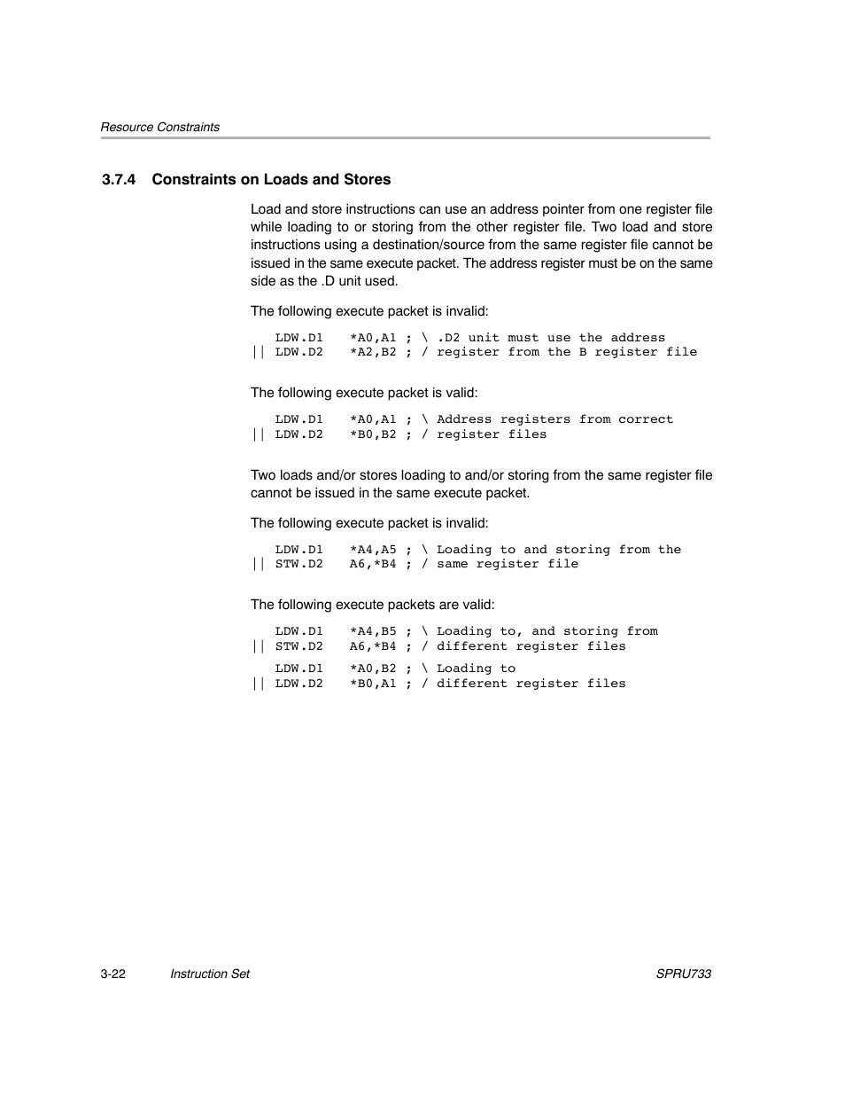 4 constraints on loads and stores | Texas Instruments TMS320C67X/C67X+ DSP User Manual | Page 82 / 465
