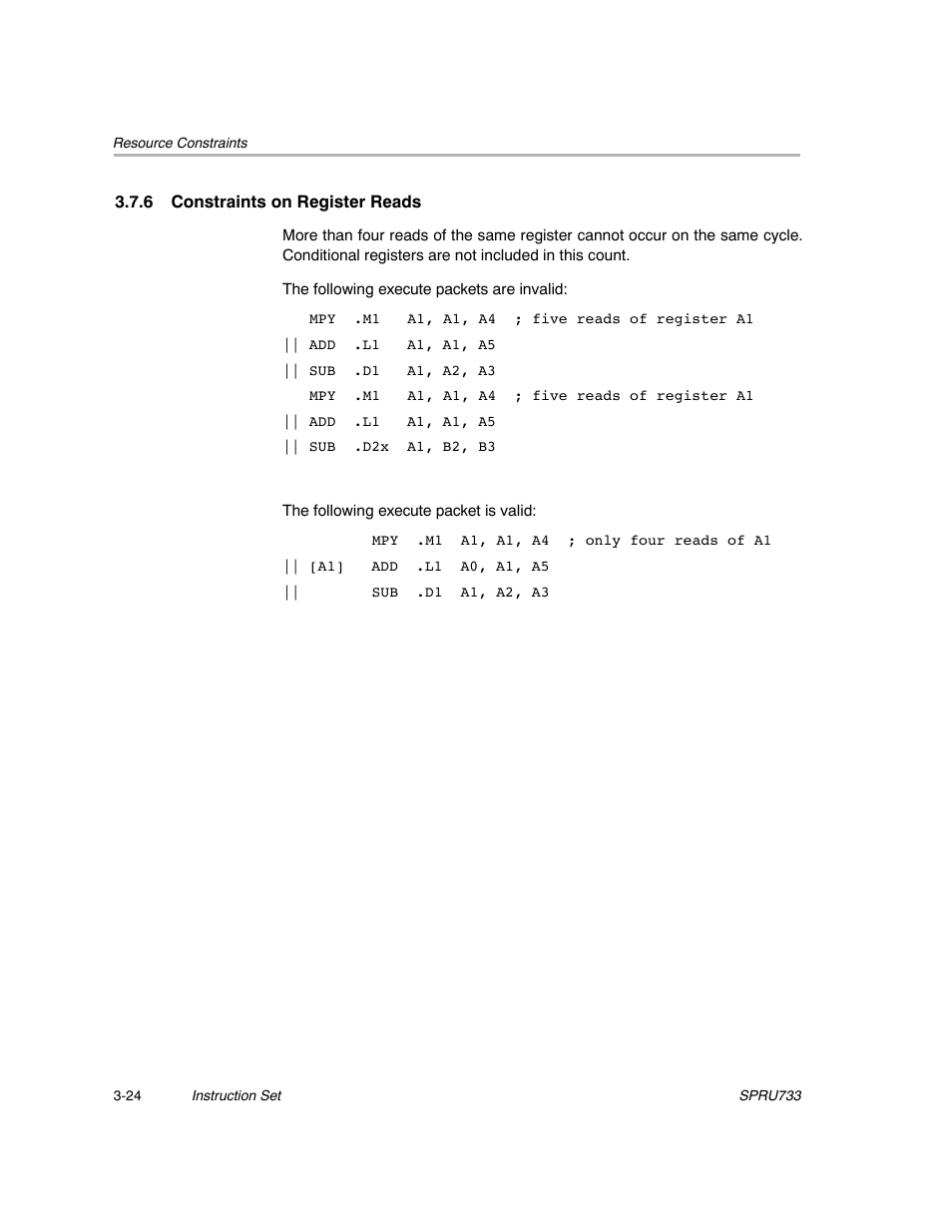 6 constraints on register reads | Texas Instruments TMS320C67X/C67X+ DSP User Manual | Page 84 / 465
