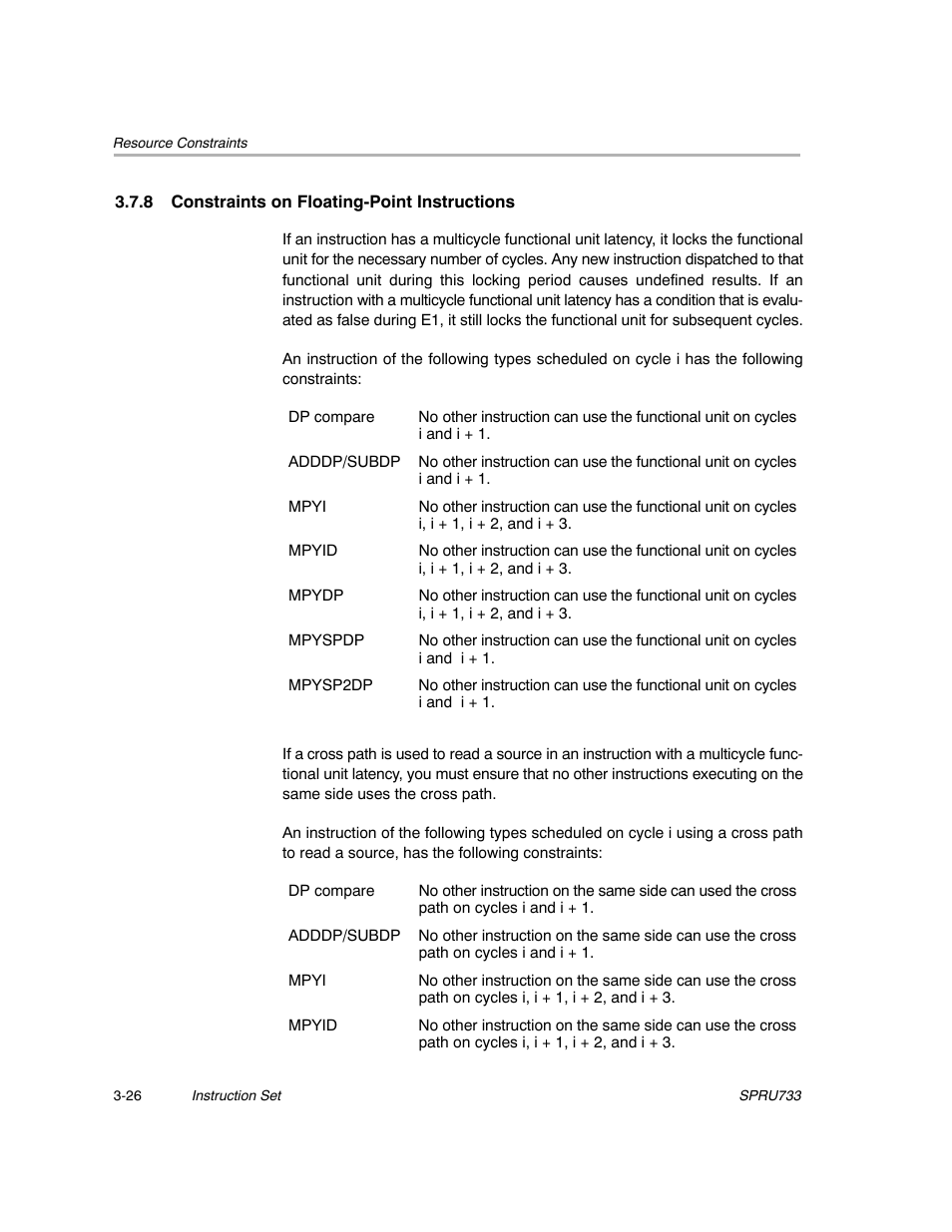 8 constraints on floating-point instructions | Texas Instruments TMS320C67X/C67X+ DSP User Manual | Page 86 / 465