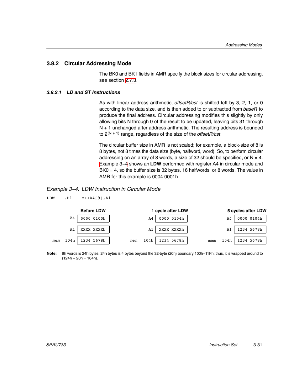 2 circular addressing mode, 1 ld and st instructions | Texas Instruments TMS320C67X/C67X+ DSP User Manual | Page 91 / 465