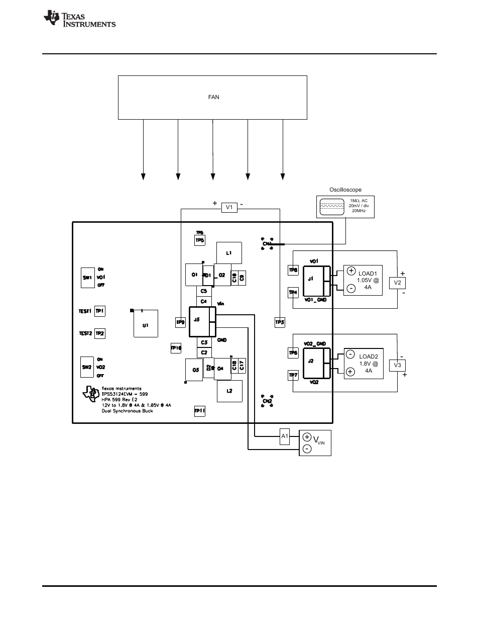 2 test setup diagram, 3 start-up/shutdown procedures | Texas Instruments TPS53125EVM-599 User Manual | Page 7 / 17