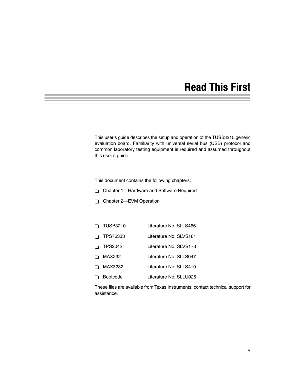 Read this first, Preface | Texas Instruments TUSB3210 User Manual | Page 5 / 22