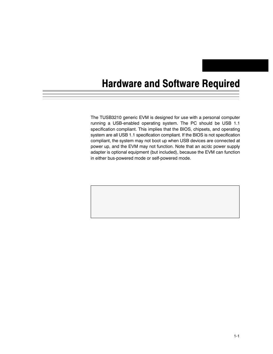 Hardware and software required, Chapter 1 | Texas Instruments TUSB3210 User Manual | Page 9 / 22