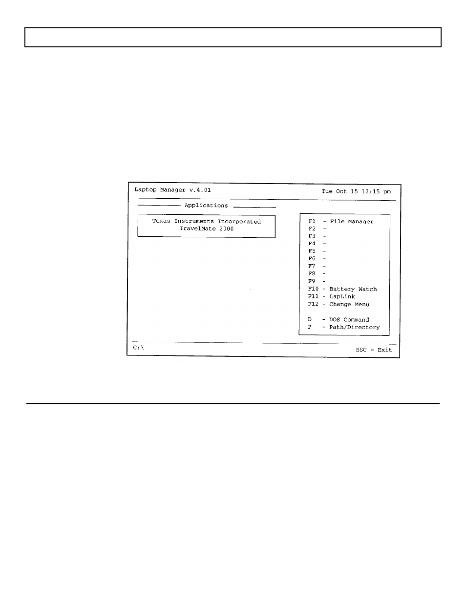 Laptop manager screen, System start-up | Texas Instruments TravelMate 2000 User Manual | Page 59 / 208