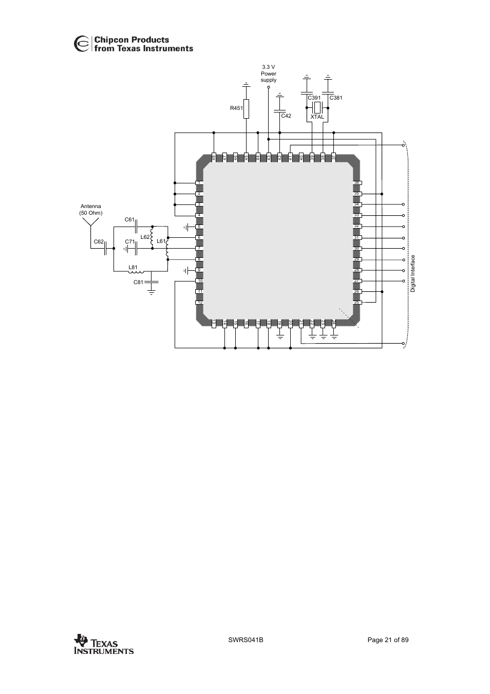 Circuit is shown in figure 4, Compared to the design in figure 4, The balun in figure 4 consists | Cc2420, Rf transceiver, Qlp48 7x7 | Texas Instruments 3138 155 232931 User Manual | Page 21 / 90