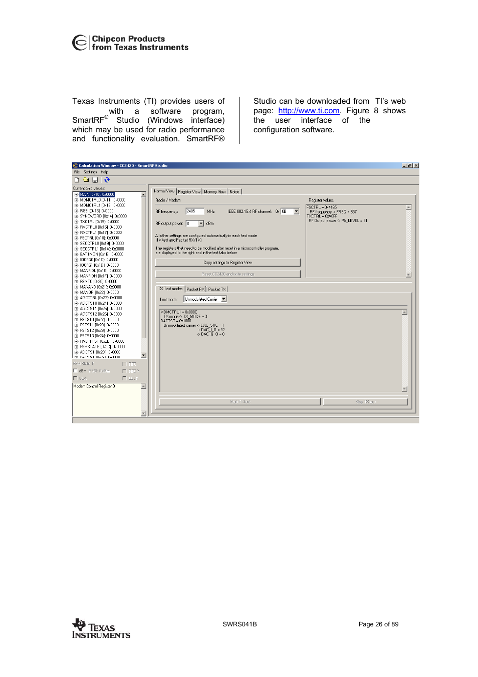 Evaluation software, Cc2420 | Texas Instruments 3138 155 232931 User Manual | Page 26 / 90
