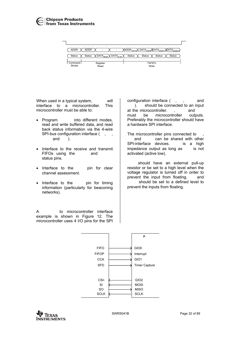 Microcontroller interface and pin description, Configuration interface, In figure 11. the only exception | Cc2420, 14 microcontroller interface and pin description | Texas Instruments 3138 155 232931 User Manual | Page 32 / 90