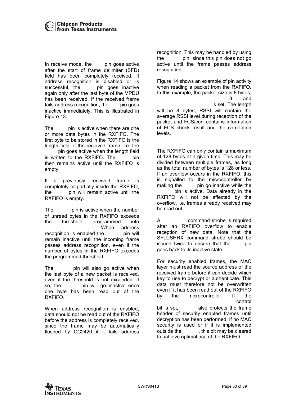 Receive mode, Rxfifo overflow, Cc2420 | Texas Instruments 3138 155 232931 User Manual | Page 33 / 90