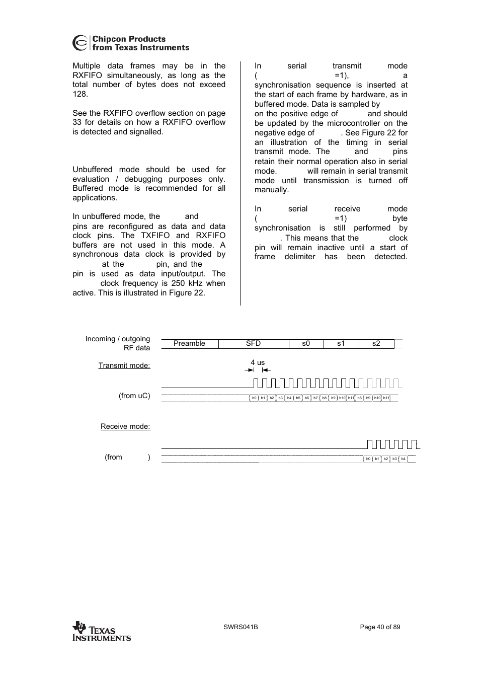 Unbuffered, serial mode, Cc2420 | Texas Instruments 3138 155 232931 User Manual | Page 40 / 90