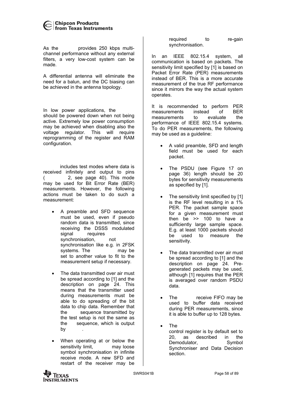 Low-cost systems, Battery operated systems, Ber / per measurements | Cc2420 | Texas Instruments 3138 155 232931 User Manual | Page 58 / 90