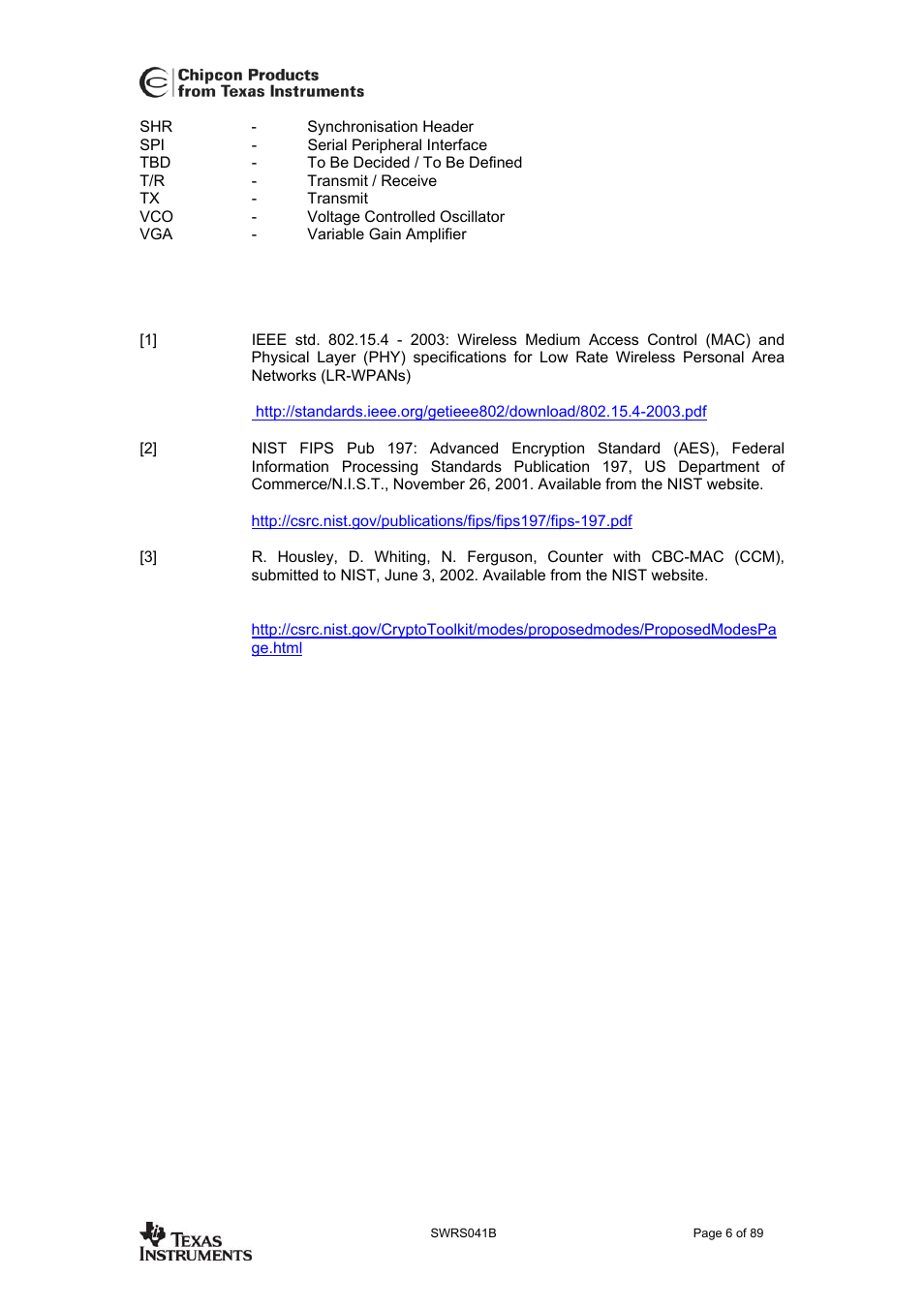 References, Cc2420 | Texas Instruments 3138 155 232931 User Manual | Page 6 / 90
