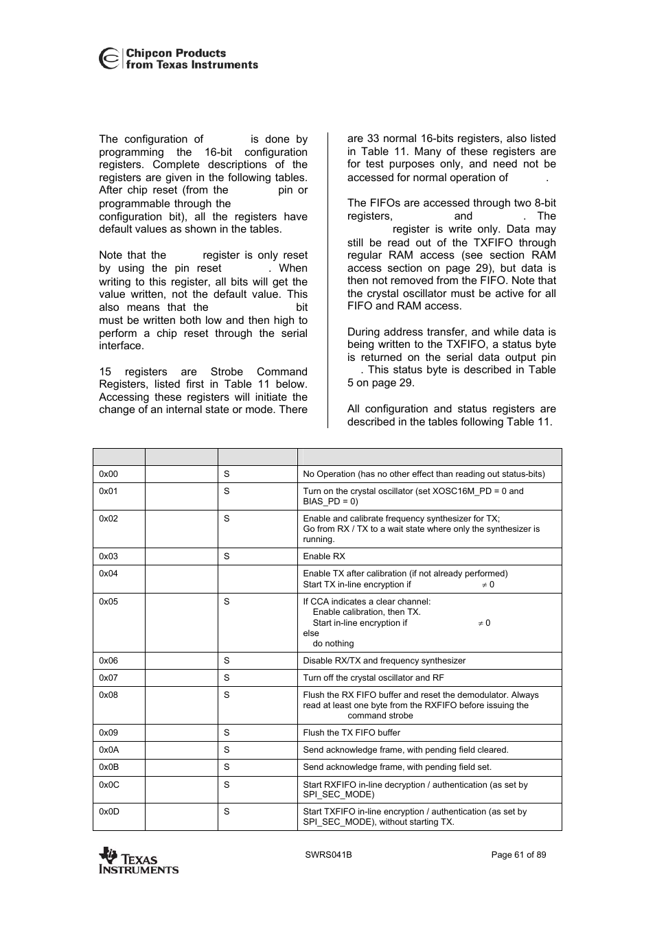 Configuration registers, Cc2420, 37 configuration registers | Texas Instruments 3138 155 232931 User Manual | Page 61 / 90