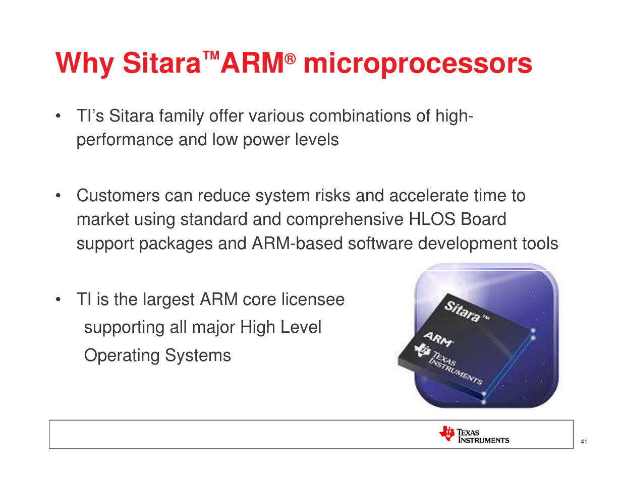 Why sitara, Microprocessors | Texas Instruments MICROPROCESSOR TI SITARA User Manual | Page 41 / 43