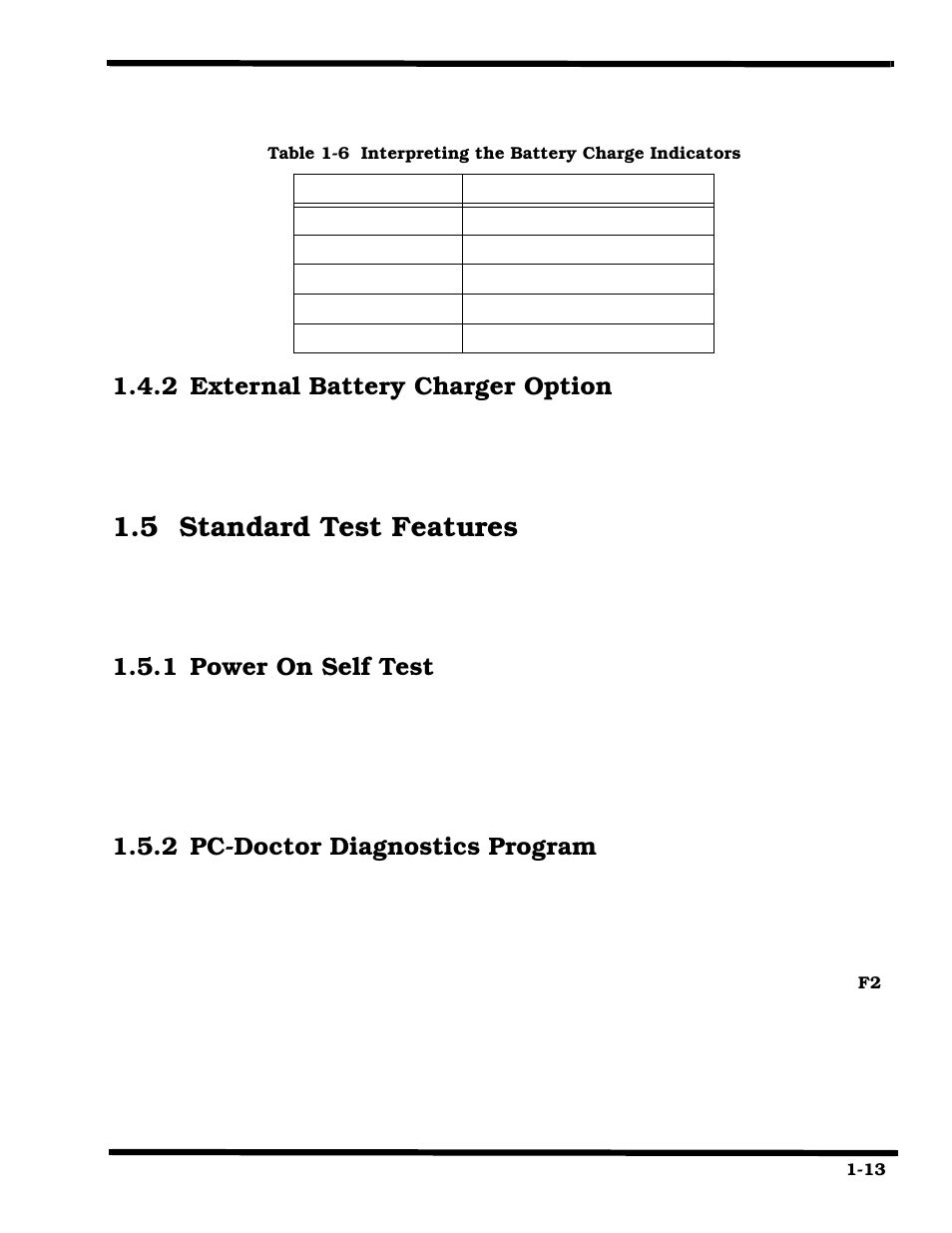 External battery charger option, Standard test features, Power on self test | Pc-doctor diagnostics program, 5 standard test features, 2 external battery charger option, 1 power on self test, 2 pc-doctor diagnostics program | Texas Instruments 660 User Manual | Page 21 / 147