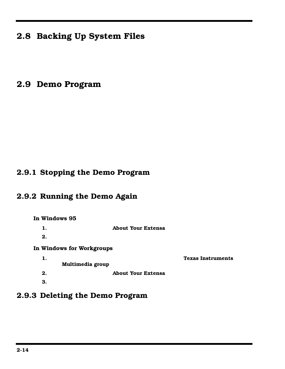 Backing up system files, Demo program, Stopping the demo program | Running the demo again, Deleting the demo program, 8 backing up system files, 9 demo program, 1 stopping the demo program, 2 running the demo again, 3 deleting the demo program | Texas Instruments 660 User Manual | Page 40 / 147