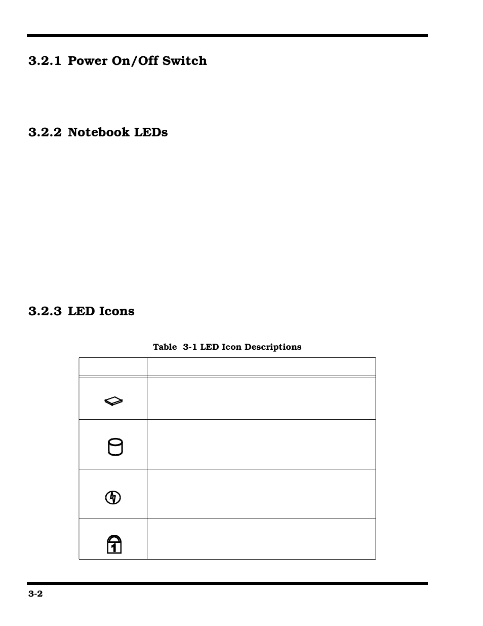 Power on/off switch, Notebook leds, Led icons | 1 power on/off switch, 3 led icons | Texas Instruments 660 User Manual | Page 44 / 147