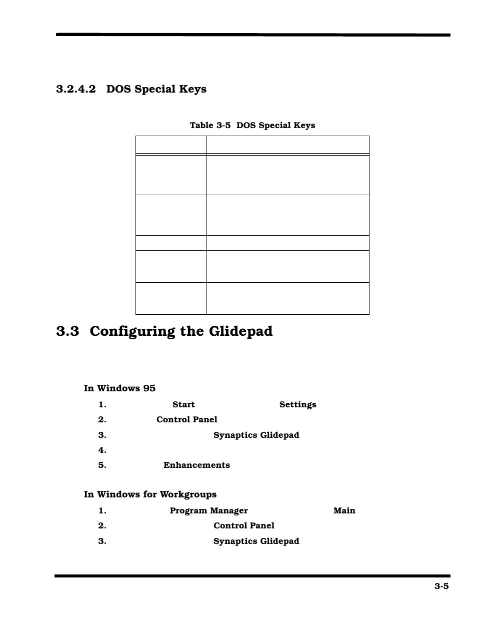 Dos special keys, Configuring the glidepad, 3 configuring the glidepad | 2 dos special keys | Texas Instruments 660 User Manual | Page 47 / 147