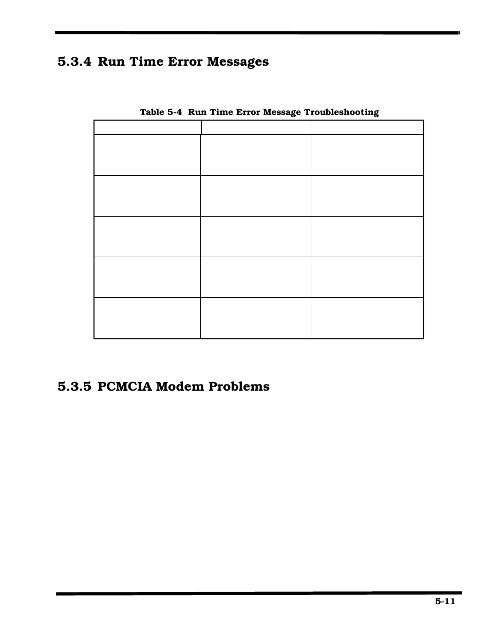 Run time error messages, 4 run time error messages, 5 pcmcia modem problems | Texas Instruments 660 User Manual | Page 71 / 147