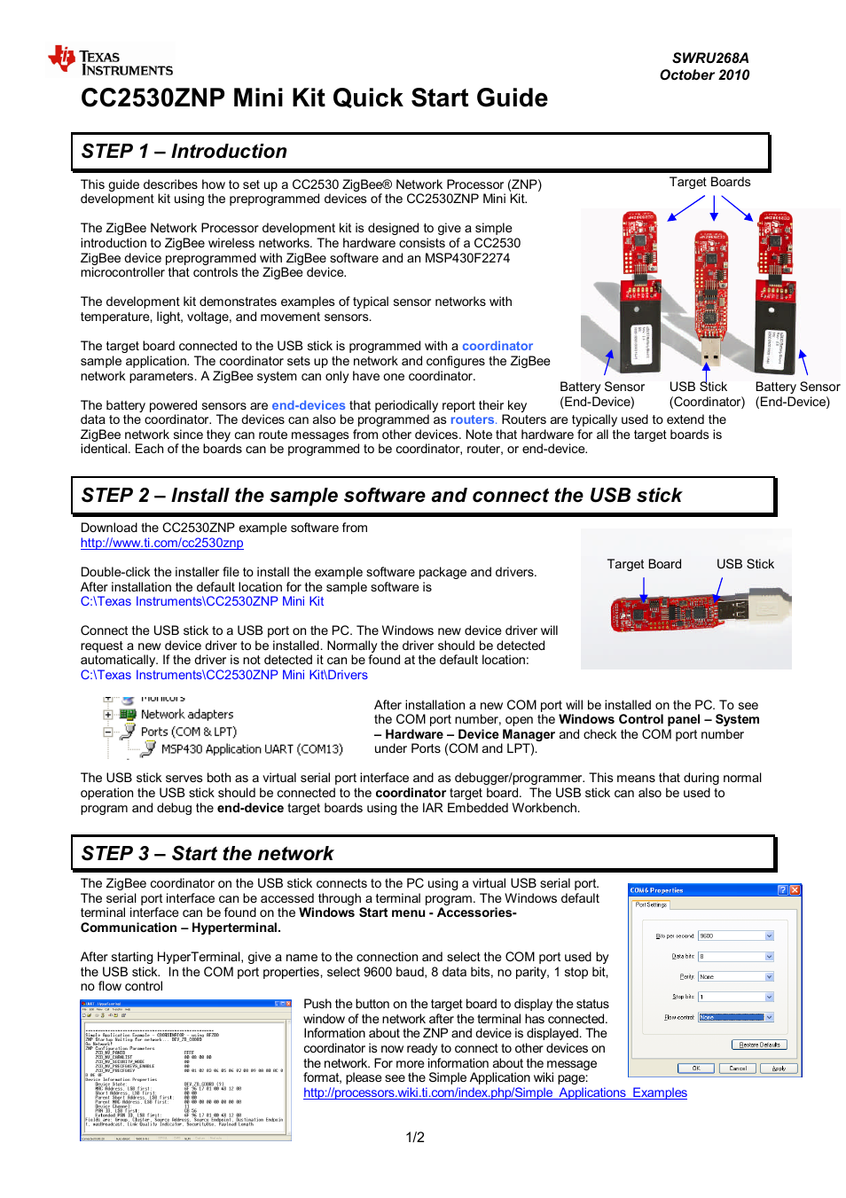 Texas Instruments CC2530ZNP User Manual | 3 pages