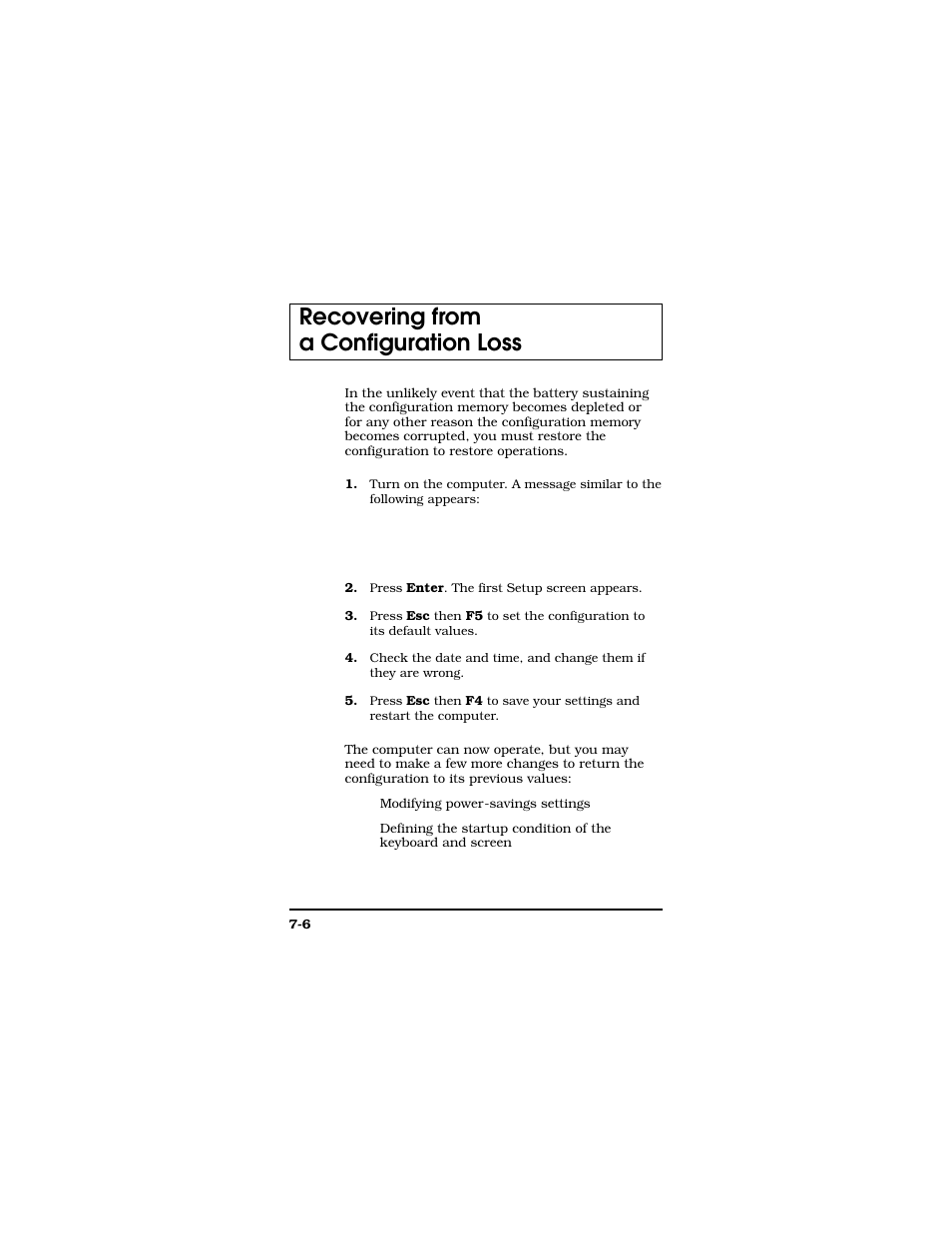 Recovering from a configuration loss | Texas Instruments TM5000 Series User Manual | Page 106 / 117