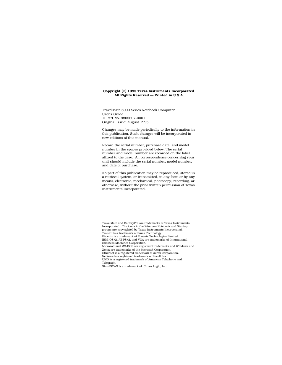 Copyright | Texas Instruments TM5000 Series User Manual | Page 2 / 117