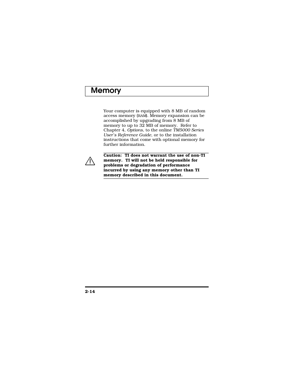 Memory | Texas Instruments TM5000 Series User Manual | Page 38 / 117