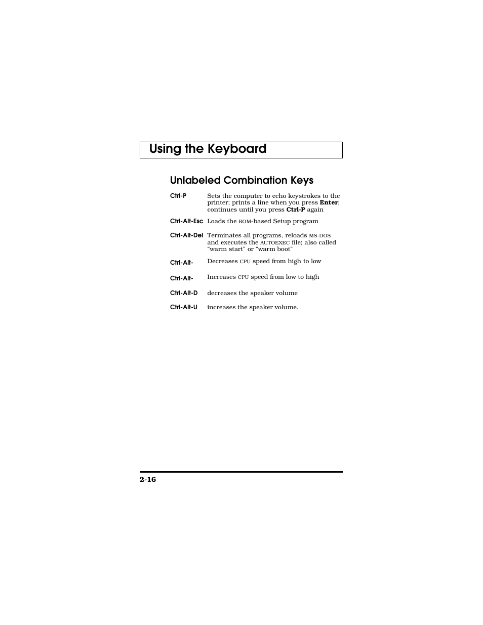 Unlabeled combination keys, Using the keyboard | Texas Instruments TM5000 Series User Manual | Page 40 / 117