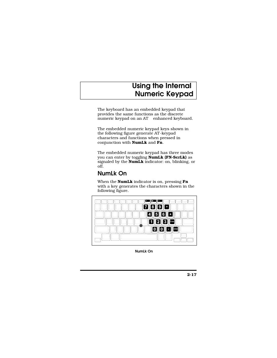 Using the internal numeric keypad, Numlk on | Texas Instruments TM5000 Series User Manual | Page 41 / 117