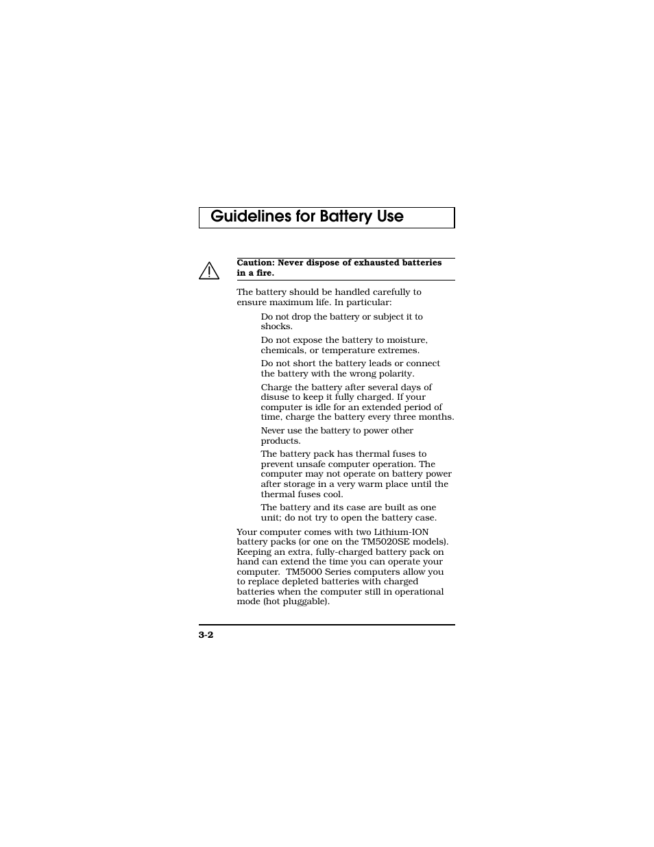 Guidelines for battery use | Texas Instruments TM5000 Series User Manual | Page 50 / 117