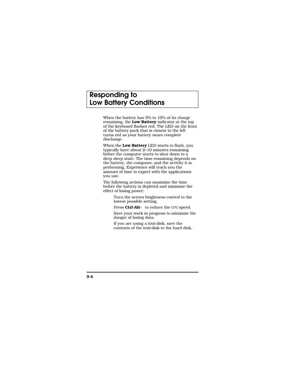 Responding to low battery conditions | Texas Instruments TM5000 Series User Manual | Page 52 / 117