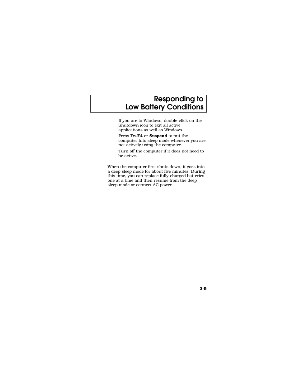 Responding to low battery conditions | Texas Instruments TM5000 Series User Manual | Page 53 / 117