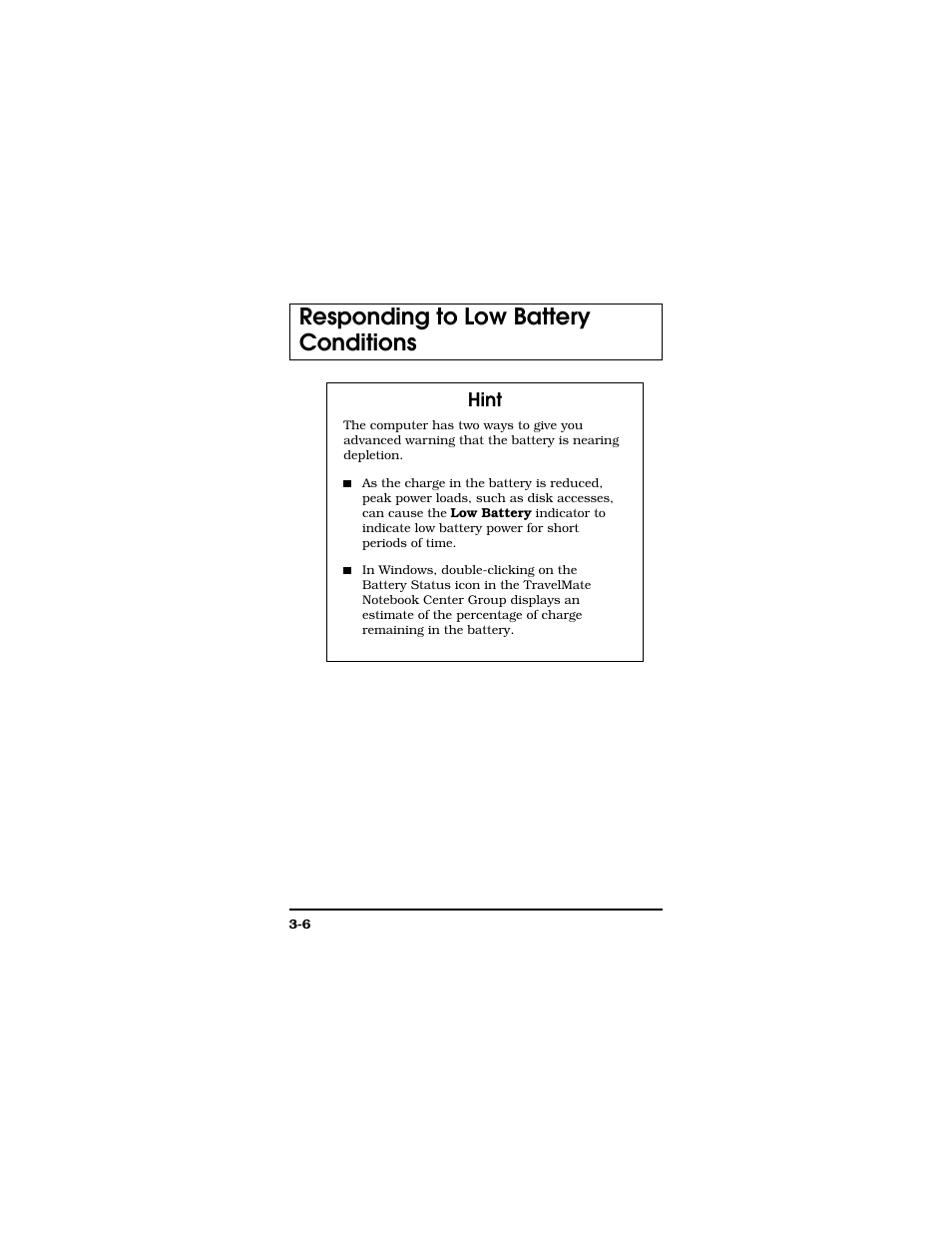 Responding to low battery conditions, Hint | Texas Instruments TM5000 Series User Manual | Page 54 / 117