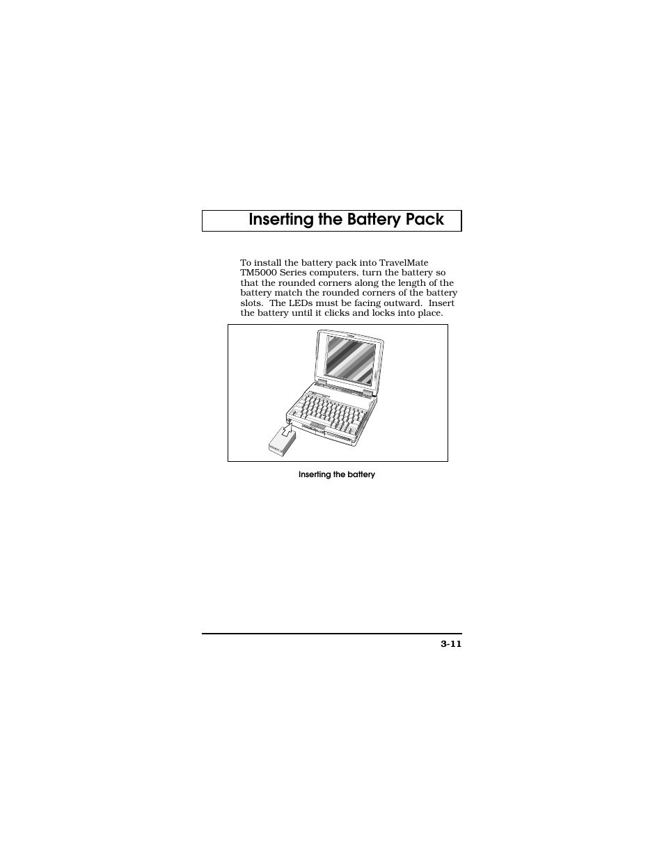 Inserting the battery pack | Texas Instruments TM5000 Series User Manual | Page 59 / 117