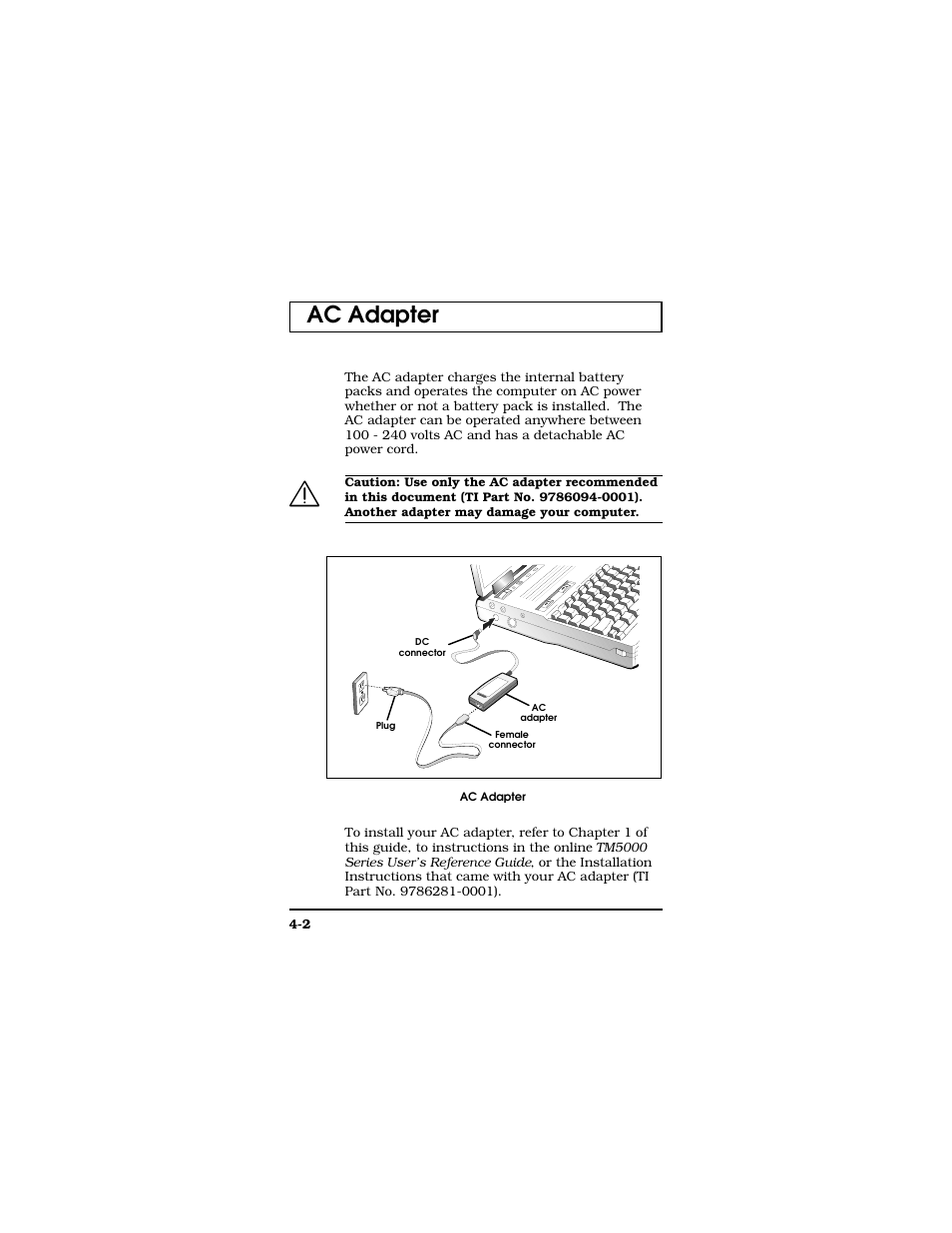 Ac adapter | Texas Instruments TM5000 Series User Manual | Page 66 / 117