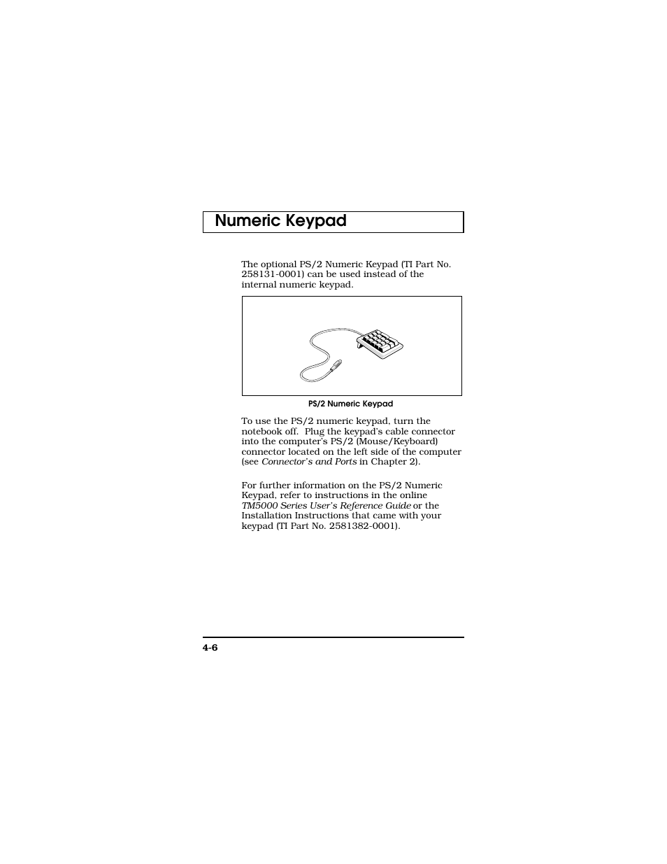 Numeric keypad | Texas Instruments TM5000 Series User Manual | Page 70 / 117