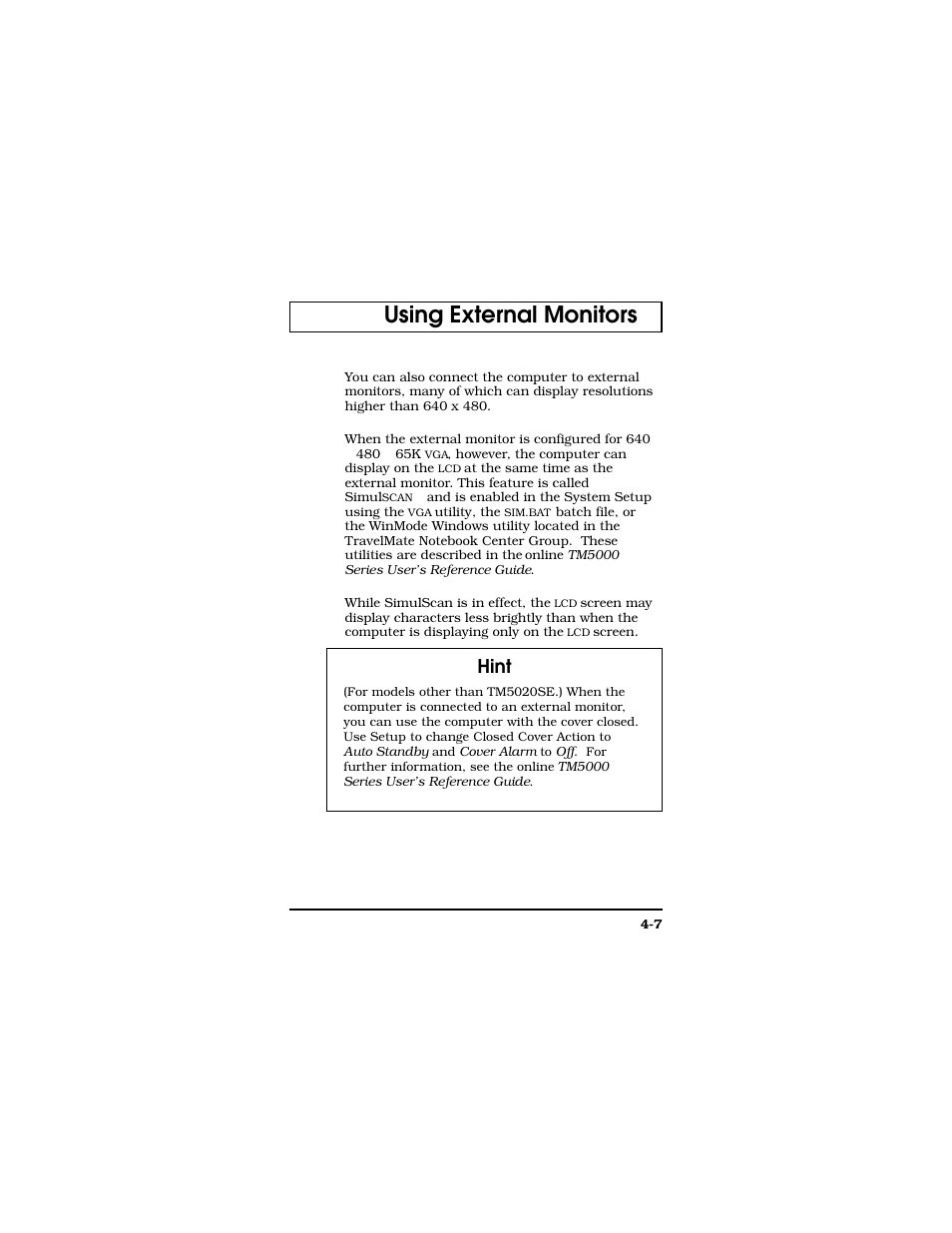 Using external monitors, Hint | Texas Instruments TM5000 Series User Manual | Page 71 / 117