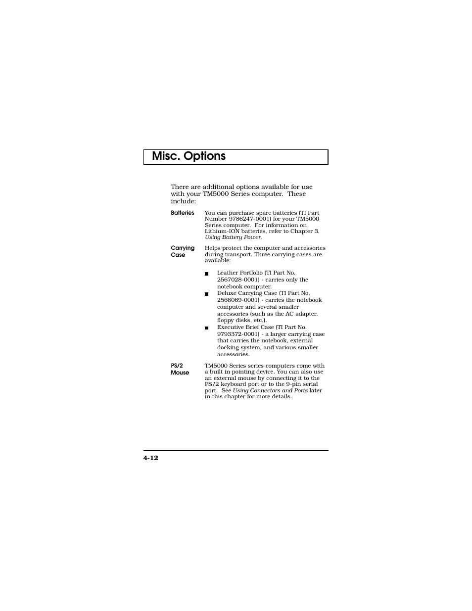 Misc. options | Texas Instruments TM5000 Series User Manual | Page 76 / 117