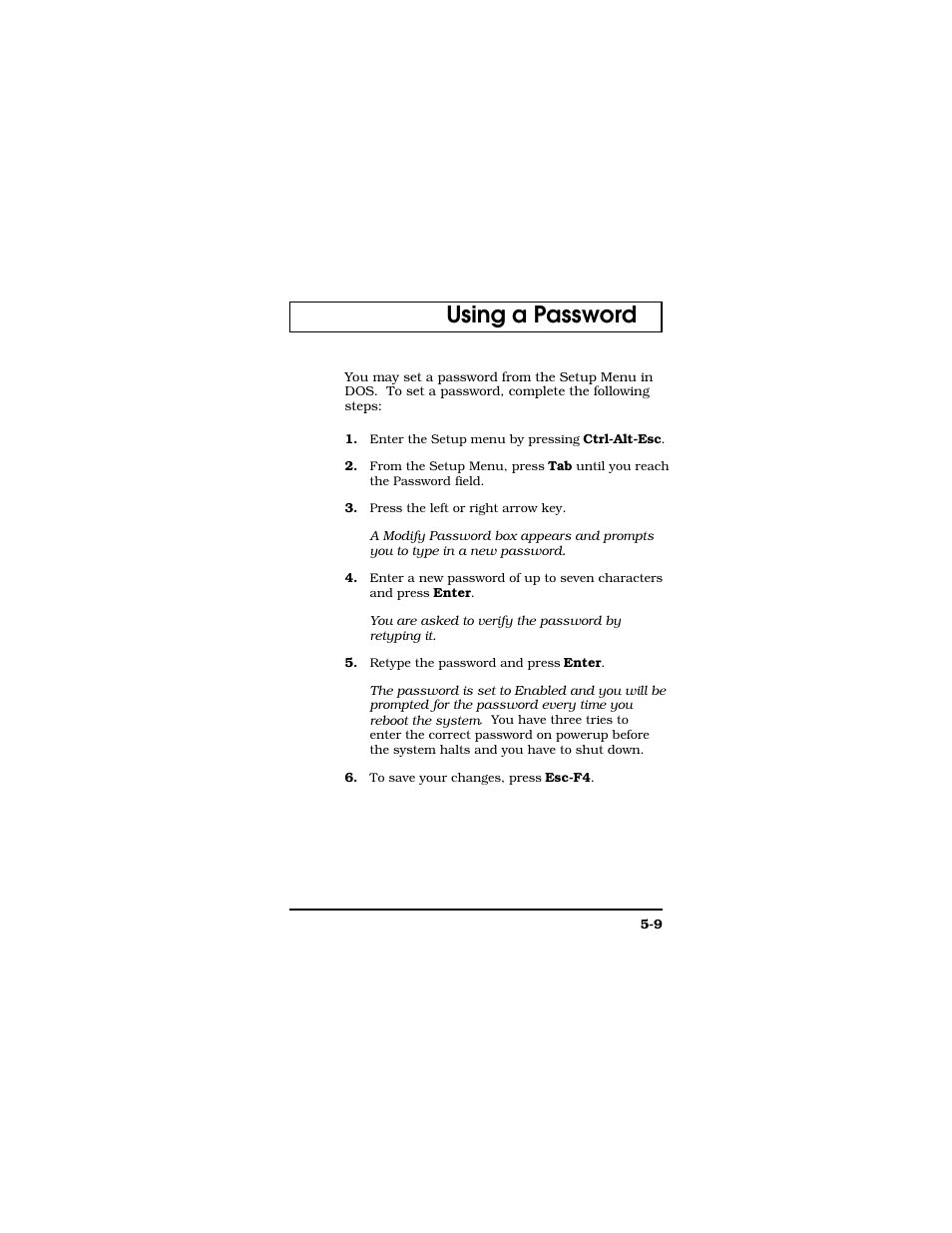 Using a password | Texas Instruments TM5000 Series User Manual | Page 86 / 117