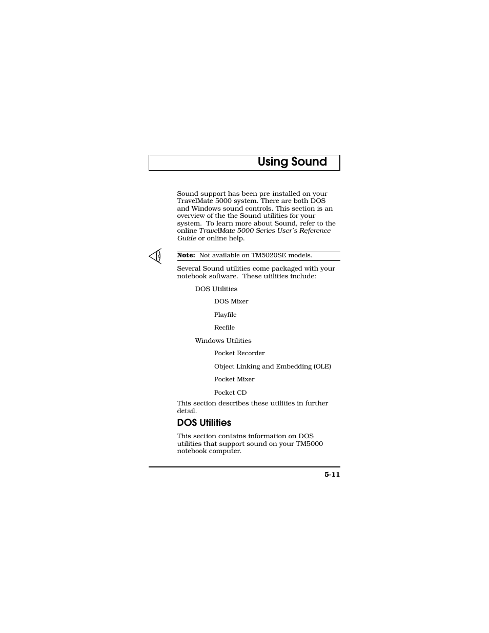 Using sound, Dos utilities | Texas Instruments TM5000 Series User Manual | Page 88 / 117