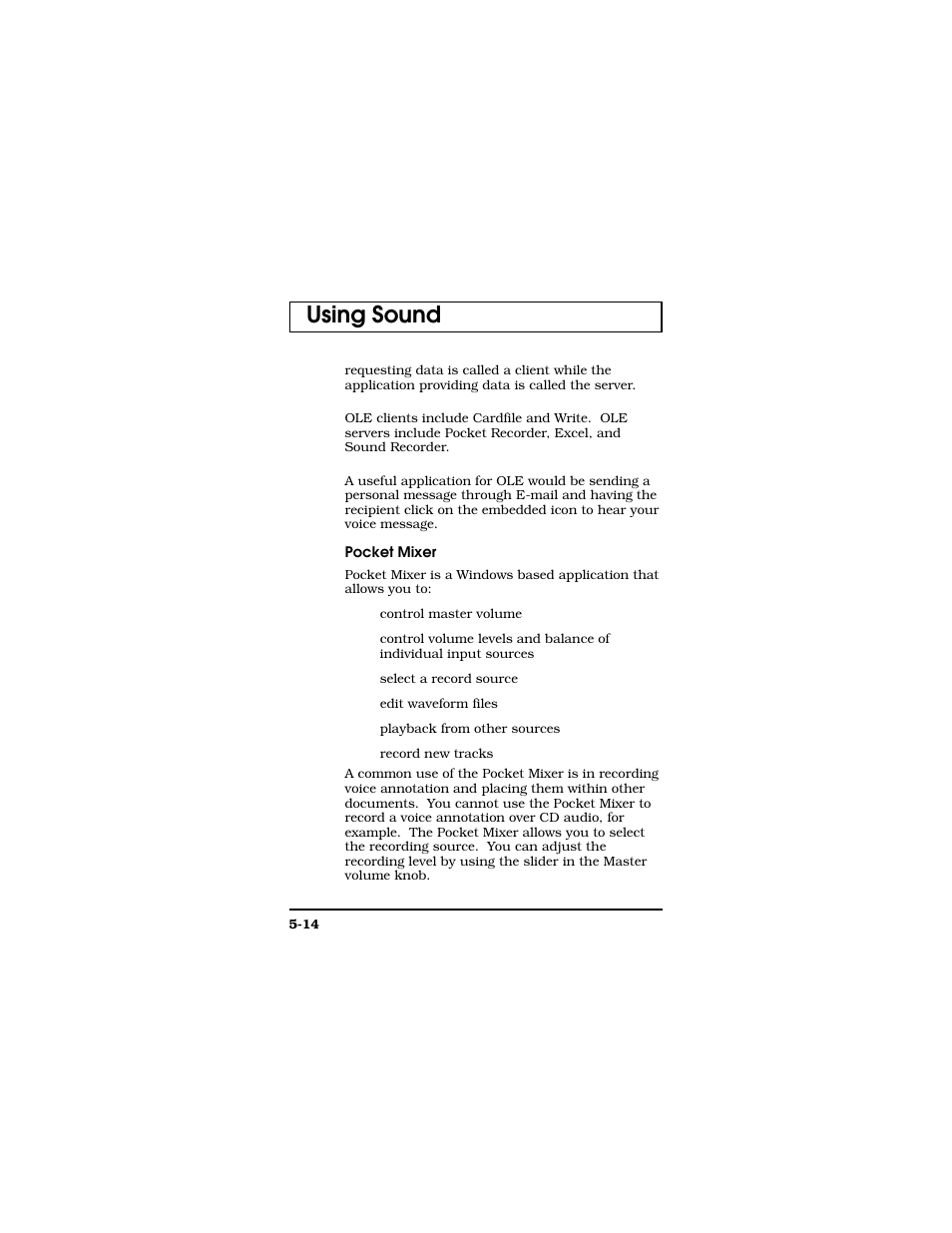 Pocket mixer, Using sound | Texas Instruments TM5000 Series User Manual | Page 91 / 117