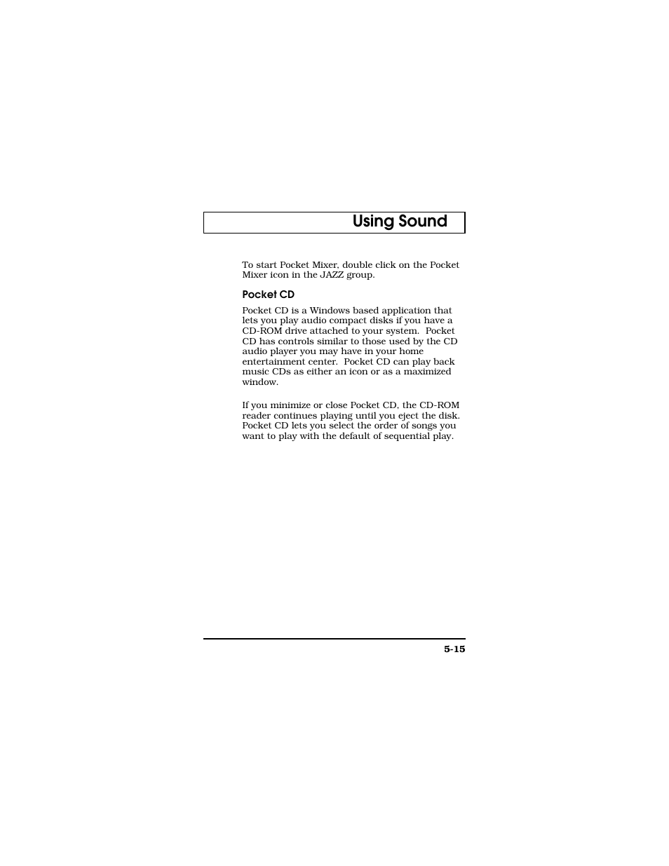 Pocket cd, Using sound | Texas Instruments TM5000 Series User Manual | Page 92 / 117