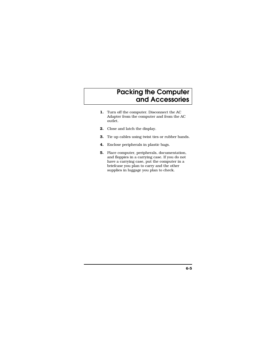 Packing the computer and accessories | Texas Instruments TM5000 Series User Manual | Page 97 / 117