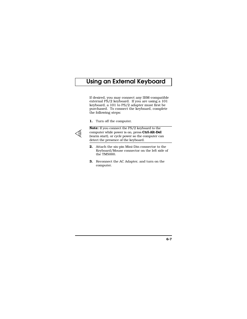 Using an external keyboard | Texas Instruments TM5000 Series User Manual | Page 99 / 117