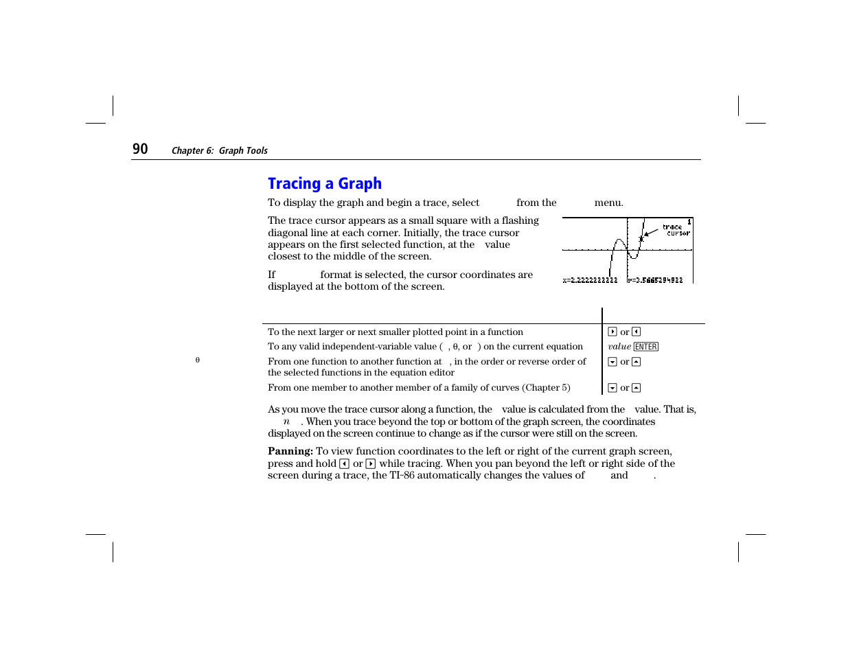 Tracing a graph | Texas Instruments TI-86 User Manual | Page 102 / 431