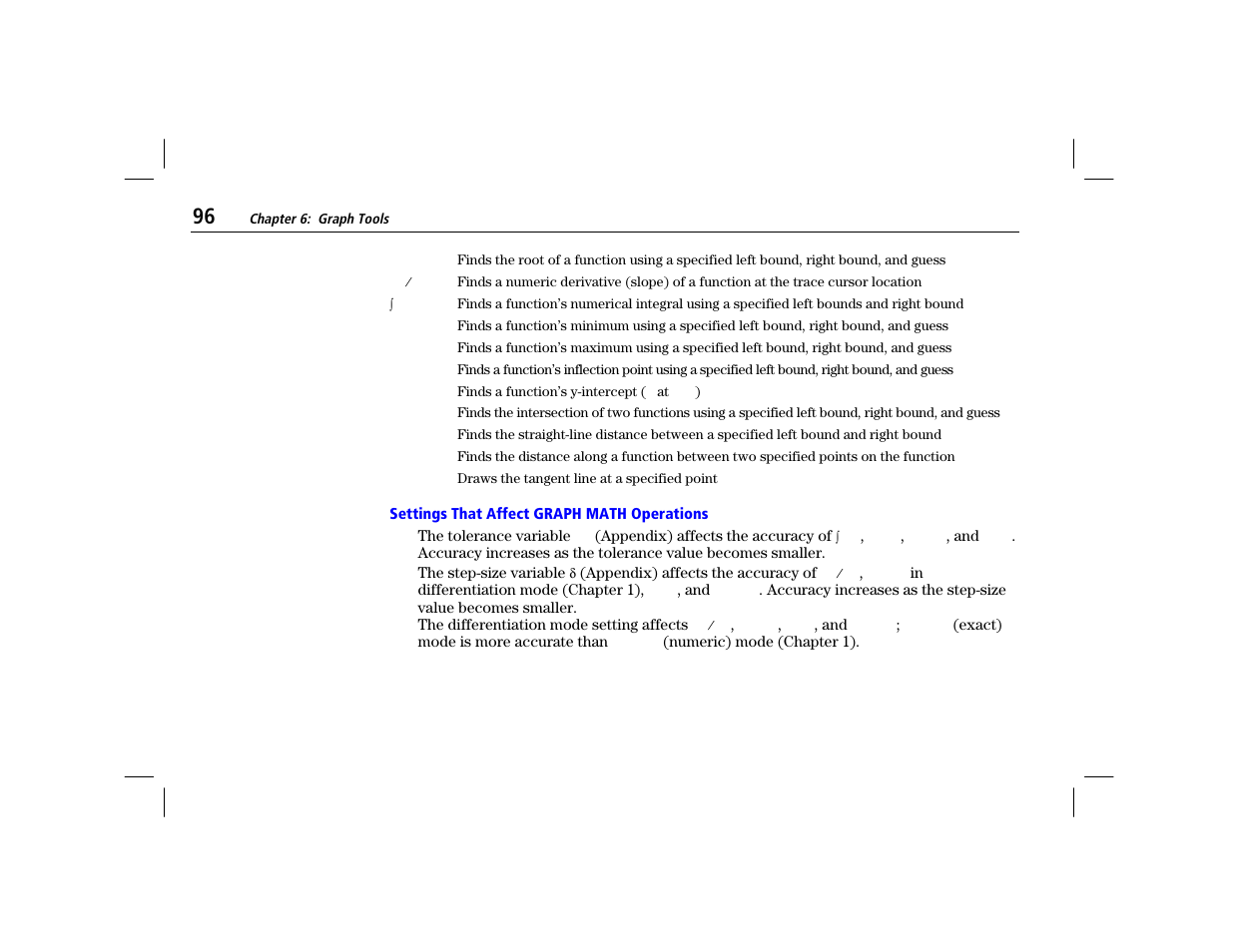 Settings that affect graph math operations | Texas Instruments TI-86 User Manual | Page 108 / 431